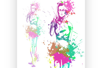 trendy look girl with color splashes