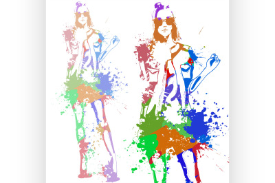 trendy look girl with color splashes