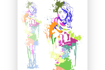 trendy look girl with color splashes