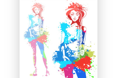 trendy look girl with color splashes