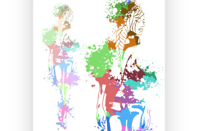 trendy look girl with color splashes