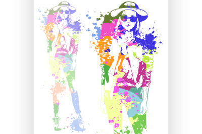 trendy look girl with color splashes