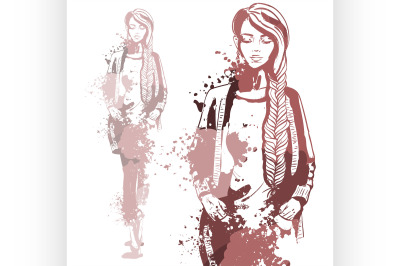 trendy look girl with color splashes