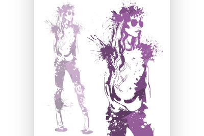 trendy look girl with color splashes