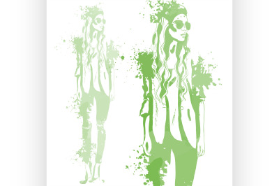 trendy look girl with color splashes