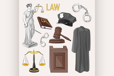 Law icons set.