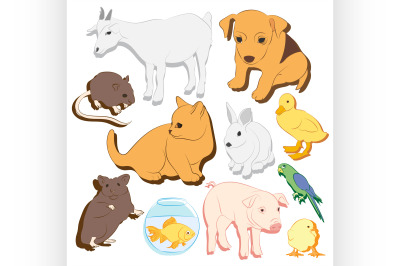 Animals pets vector colorful icons set