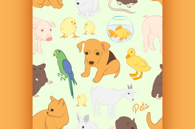 Animals pets vector colorful pattern