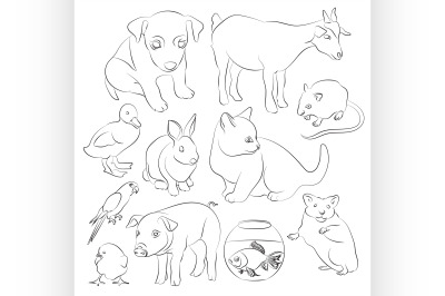 Animals pets vector icons set