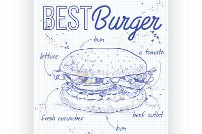 burger recipe on a notebook page