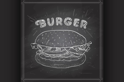 burger scetch on a black board