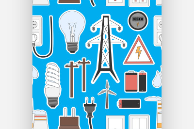 Energy, electricity, power icons in colors pattern