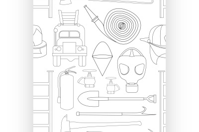 Set icons of firefighting equipment pattern