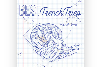 french fries scetch on a notebook page