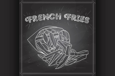 french fries scetch on a black board