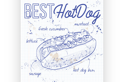 hot dog recipe on a notebook page