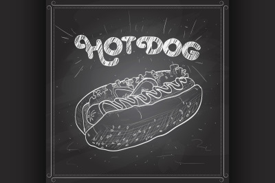 hot dog scetch on a black board