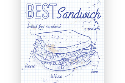 Sandwich recipe on a notebook page