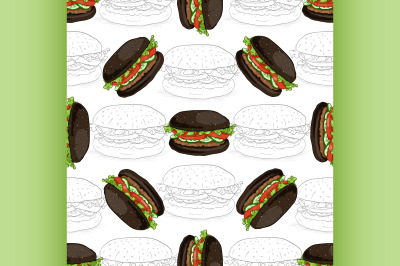 seamless pattern burger scetch and color