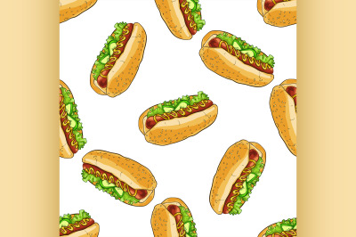 seamless pattern color hot dog