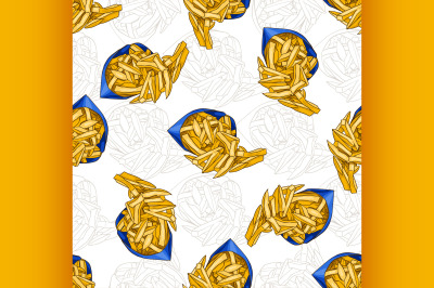 seamless pattern french fries scetch in color