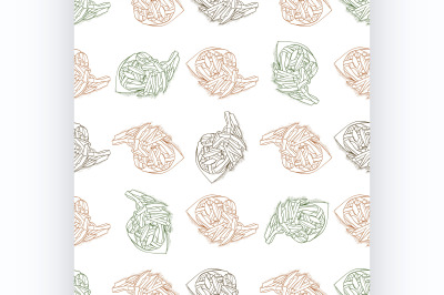 Seamless pattern color french fries scetch