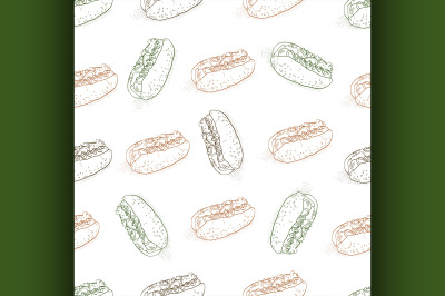 seamless pattern color hot dog scetch