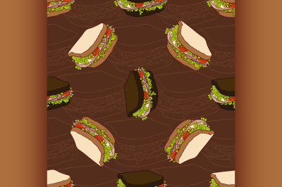 seamless pattern of two types sandwiches