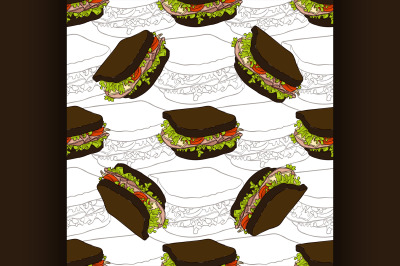 seamless pattern sandwich scetch and color