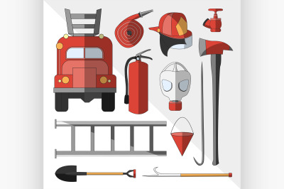 Set icons of firefighting equipment