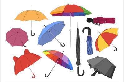 Colorful umbrellas set.