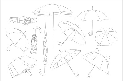 Hand drawn umbrellas set.