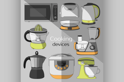 Cooking devices, icons set