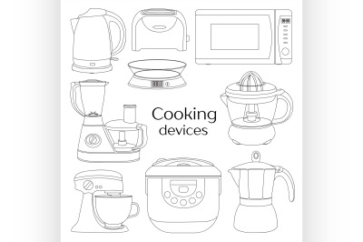 Cooking devices, icons set