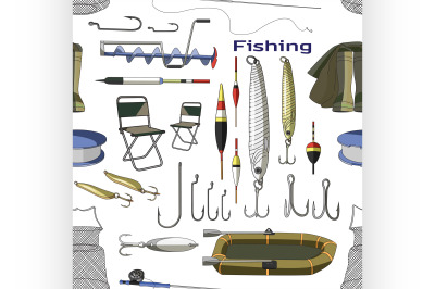 Fishing hand drawn pattern