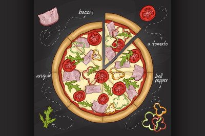 Pizza with bacon color picture sticker