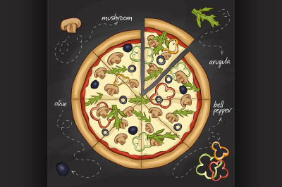 Pizza with mushrooms color picture