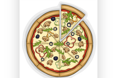 Pizza with mushrooms color picture