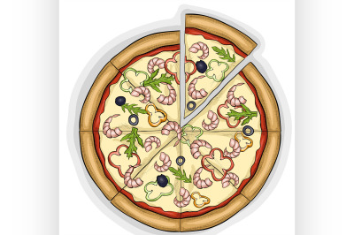 Pizza with shrimp color picture