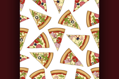 Seamless color pattern of 4 types pizza
