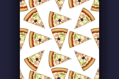 Seamless pattern color pizza with shrimp