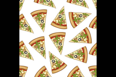 Seamless pattern color pizza with mashrooms