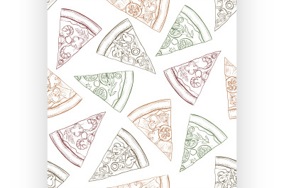 Seamless pattern scetch with four types of pizza