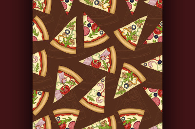 Seamless pattern scetch with four types of pizza