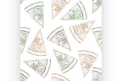 Seamless pattern pizza with bacon scetch