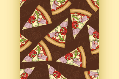 Seamless pattern scetch and color pizza