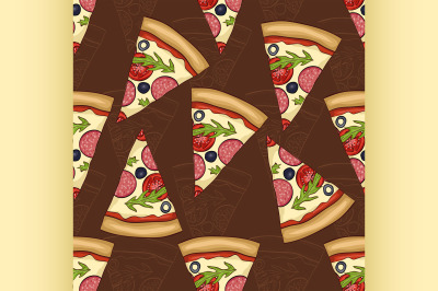 Seamless pattern two types of pizza salami