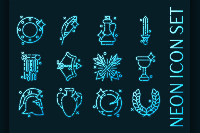 Set of Ancient rome glowing neon icons
