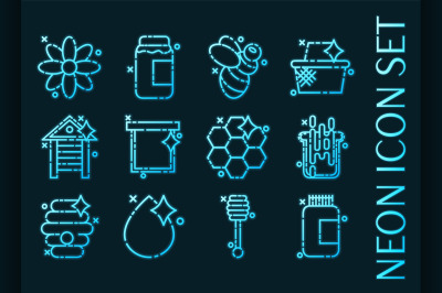 Set of Apiary blue glowing neon icons