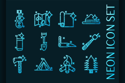 Set of Boy scouts glowing neon icons